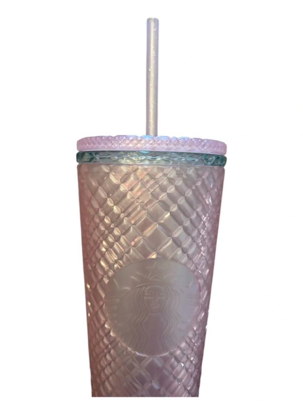 Starbucks | Light Pink 24OZ Cold Cup 2023 Coffee Summer Jeweled Green Lined Top